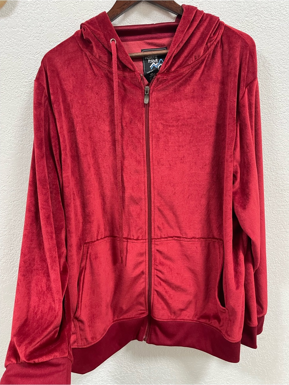 The North Pole Women's Red Velour Tracksuit 2pc M Zip Jacket Drawstring Pants 3X